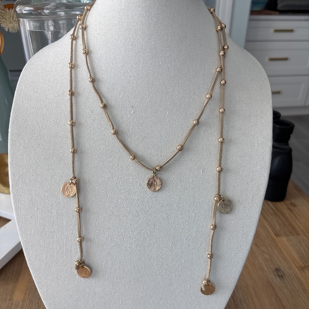 Tan and Gold Convertible Station Necklace